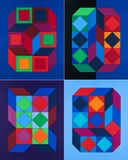 Victor Vasarely, Aus: XICO, 1973, Konvolut von 4 Farbserigrafien auf leichtem Karton