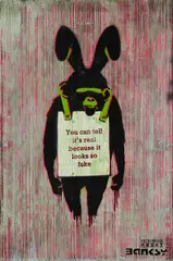 Not By Banksy By Not Not Banksy, 11th Hour Stencil Painting, 2019, Mischtechnik (Sprühfarbe, Stencil, Farbe und Gummistempel) auf industrieller Sperrholzplatte