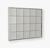 Adolf Luther, Ohne Titel, Ca. 1973, 20 Hohlspiegel, quadratisch, konkav. Holzrückwand, Holzrahmung (Dibondplatten mit Aluminium verblendet), Aluminiumstreifen, Acrylglasabdeckung