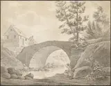 Ludvík Kohl, Angler unter einer Brücke, Aquarell über schwarzem Stift auf Papier