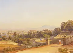 Salomon Corrodi, Im Park der Villa d'Este in Tivoli, Aquarell auf Papier