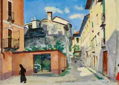 Eugen Spiro, Straße in Orta II, 1958, Öl auf Leinwand