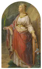 Nazarene School, Die Heilige Katharina von Alexandrien, Aquarell, weiß gehöht auf Papier