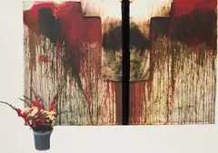 Aus: Übermalte Bild-Lithographien by Hermann Nitsch, 1991, Farblithografie und Öl auf Velin, sold Jan 2021