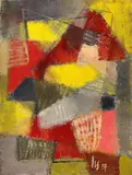Hannes Schmucker, Farbkomposition in Gelb, Rot und Grau, 1957, Öl auf Leinwand