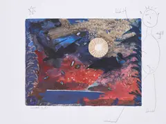 Michael Buthe, Ohne Titel, 1990, Bleistift über Farboffset auf leichtem Karton