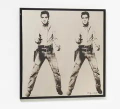 Elvis - platin by Andy Warhol, 2007, Serigrafie auf Aluminiumfolie auf Porzellanplatte, in schwarzem Holzrahmen, sold Dec 2020
