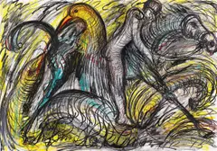 Ohne Titel (Jockey) by Antonius Hoeckelmann, 1998, Acryl auf Leinwand, sold Dec 2020