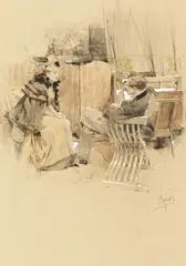 Luděk Marold, Gespräch im Atelier, Aquarell, weiß gehöht auf Papier