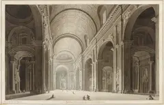 Blick in das Innere des Petersdoms in Rom by Francesco Pannini, Aquarellierte Federzeichnung, weiß gehöht auf Papier, sold Nov 2020