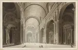 Francesco Pannini, Blick in das Innere des Petersdoms in Rom, Aquarellierte Federzeichnung, weiß gehöht auf Papier