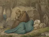 Carl Gottlieb Peschel, Ruhe auf der Flucht, Aquarell über schwarzem Stift auf Papier
