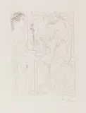 Pablo Picasso, Femme laide devant la Sculpture d'une Marie-Thérèse athlétique appuyée sur un Autoportrait du Sculpteur, 1933, Radierung auf Montval Montgolfier (Wasserzeichen)