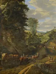 Jan Siberechts, Weite Landschaft mit einem mit Steinen beladenen Fuhrwerk, Öl auf Leinwand