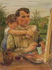Georg Siebert, "Selbstporträt mit Klaus", Öl auf Leinwand