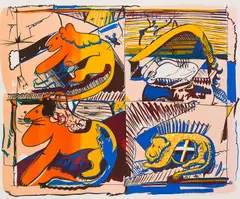 4 Löwen by Dieter Roth, 1973, Farbserigrafie auf Velin, sold Jan 2021