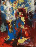 Fred Thieler, "Flächenrelief in Rot", 1964, Collagierte Mischtechnik auf Hartfaserplatte