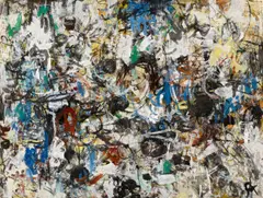 No. 63/F1 by Rolf Cavael, 1963, Mischtechnik auf Holz, sold Dec 2020