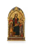 Scolaio di Giovanni, Madonna und Kind mit den Heiligen Lucia, Katharina von Alexandria und zwei Aposteln, 1410-1415, Tempera über Goldgrund auf Holz