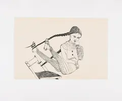 Cornelia Schleime, Ohne Titel (Mädchen auf dem Stuhl), 1997, Farbradierung auf Bütten