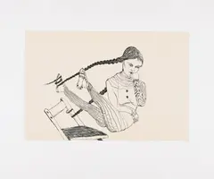 Cornelia Schleime, Ohne Titel (Mädchen auf dem Stuhl), 1997, Farbradierung auf Bütten
