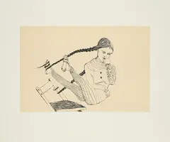 Cornelia Schleime, Ohne Titel (Mädchen auf dem Stuhl), 1997, Farbradierung auf Bütten