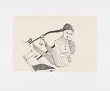 Cornelia Schleime, Ohne Titel (Mädchen auf dem Stuhl), 1997, Farbradierung auf Zerkall (Wasserzeichen)