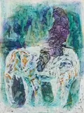 SEO, "Elefant mit Selbst", 2003, Papiercollage und Tusche auf Packpapier