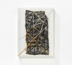 František Kyncl, "Räumliche Malerei", 1986, Mischtechnik auf Leinwand, auf Holz aufgezogen. In Plexiglasrahmen