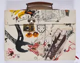Jean Tinguely, Meta suitcase, 1974, Meta-Zeichnung, eingebunden in Buch mit Schallplatte im Koffer