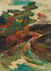 Gustav Wiethüchter, Bergische Landschaft, 1932, Öl auf Leinwand