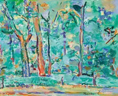 Marko Čelebonović, Paysage forestier, 1970er, Öl auf Leinwand