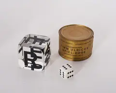 Timm Ulrichs, Spiel-Dose / Würfel / Glückswürfel, 1964-68, Konvolut von 3 Multiples. Verschiedene Materialien und verschiedene Formate