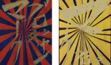 Mark Grotjahn and Takashi Murakami, Untitled (Scarlet Lake and Indigo Blue Butterfly 826); and Untitled (Canary Yellow and Black Butterfly 830)