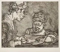 After Chardin by Lucian Freud, 2000, Etching, a working proof with hand touches in charcoal, on Somerset Textured paper, with full margins,, sold Oct 2015