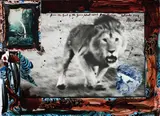 Peter Beard, Loliondo Lion Charge, 1964, Gelatin silver print with ink, blood, affixed Polaroid and photograph, printed later