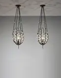 André Dubreuil, Pair of 'Perles' lanterns, 1988, Painted iron, bronze, crystal