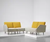 Finn Juhl, Rare modular four-seater sofa set, circa 1953, Teak, fabric, painted tubular metal