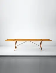 Large extendable dining table, model no. AT304 by Hans J. Wegner, circa 1953, Oak, tubular brass, sold Apr 2015