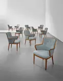 Carl Malmsten, Set of ten 'Chefen större' armchairs, from the Atlas Copco boardroom, Nacka, Stockholm