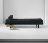 'Antony' bed, model no. 450, designed for the Cité Universitaire, Antony by Jean Prouvé and Charlotte Perriand, circa 1955, Painted steel, oak, fabric, sold Apr 2015