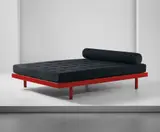 Jean Prouvé, 'S.C.A.L.' double bed, model no. 452, designed for the Société Centrale des Alliages Légers, Issoire, circa 1953, Painted metal, fabric