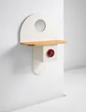 Rare 'Tempus' wall-mounted console by Ettore Sottsass, circa 1965, Plastic-laminated wood, beech, anodised aluminium, mirrored glass, offered Apr 2015