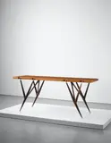 Ico Parisi, Console, model no. 1109, circa 1952, Walnut, walnut-veneered wood, burl walnut root-veneered wood, brass