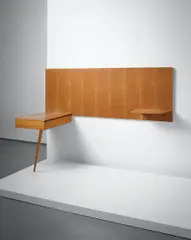 Unique wall-mounted shelf-unit, designed for an office of a law firm, Milan by Gio Ponti, 1953, Walnut, walnut-veneered wood, sold Apr 2015