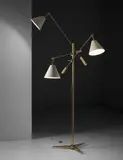 Arredoluce, 'Triennale' three-armed adjustable standard lamp, model no. 12128, circa 1951, Tubular brass, painted metal