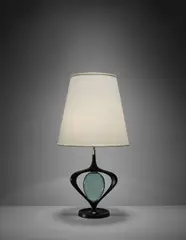Max Ingrand, Table lamp, circa 1955, Painted metal, coloured glass, brass, paper shade