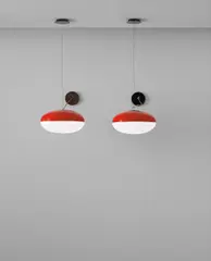 Gino Sarfatti, Pair of rare ceiling lights, model no. 2077, circa 1954, Acrylic, brass