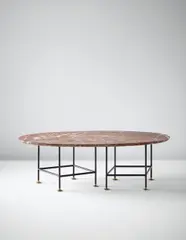 Large coffee table by Luigi Caccia Dominioni, 1950s, Marble, painted tubular metal, painted metal, brass, offered Apr 2015