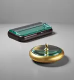 Large lidded box, model no. 1137, and a small lidded box by Pietro Chiesa and Fontana Arte, 1940-1950, Glass, stained wood, brass, sold Apr 2015